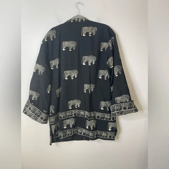 Vintage Boho Mudcloth Robe Poncho Kimono Safari Zebra Black Heavyweight Cotton L - Picture 6 of 8